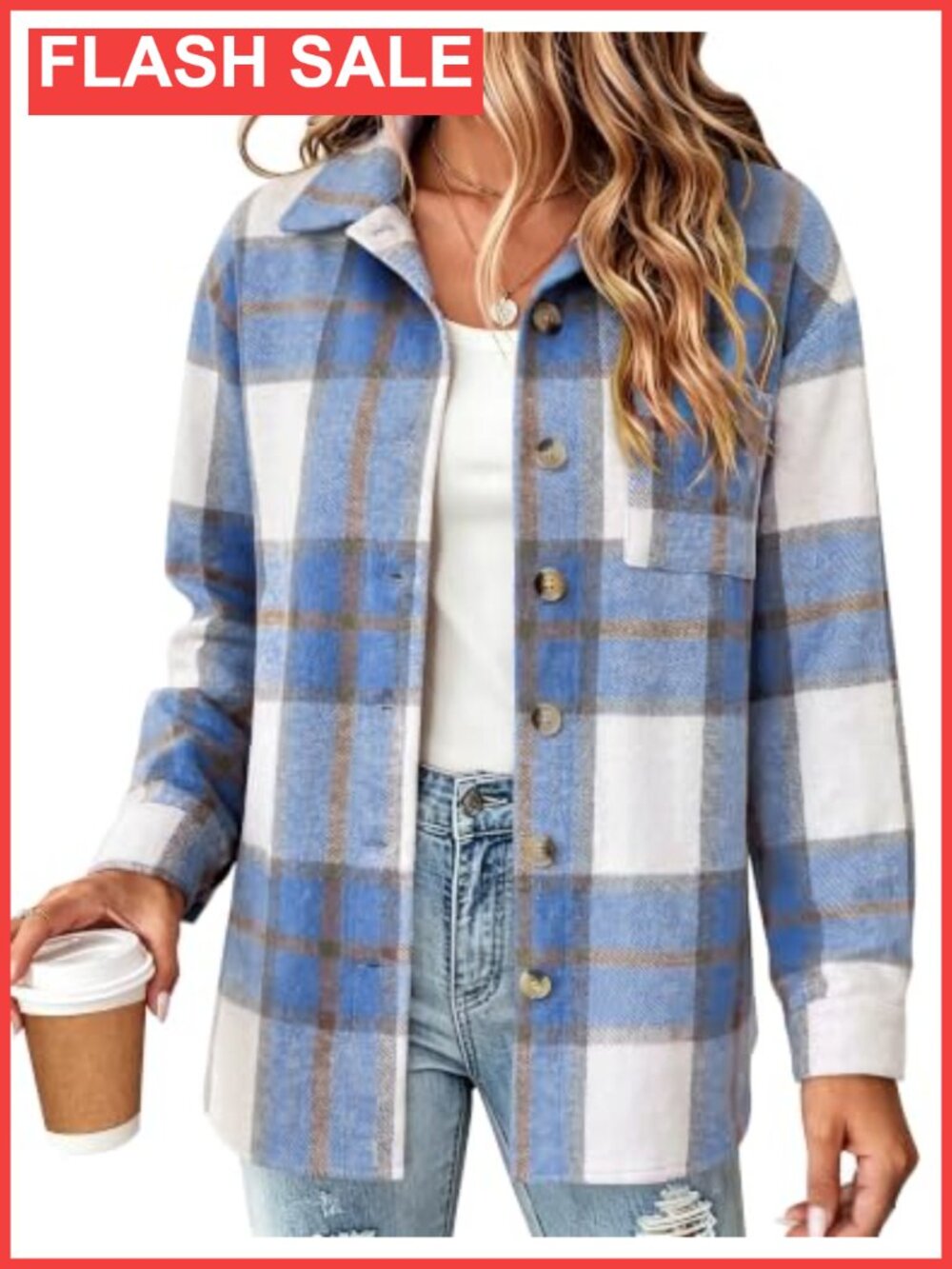 Women Plaid Shacket Jacket Button Down Flannel Shirt Long Sleeve